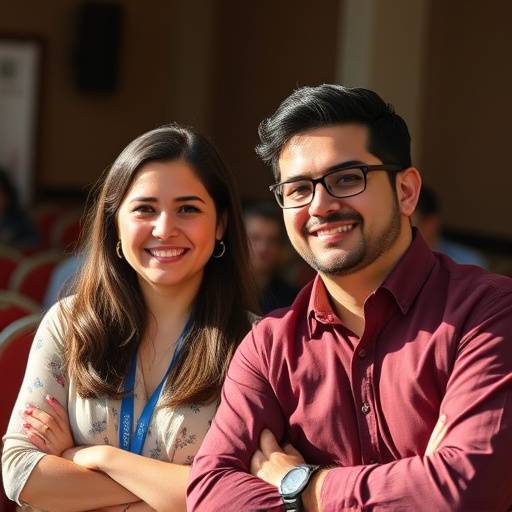 Fundadores de la academia de oratoria, Elena Ramirez y Javier Gomez, durante una conferencia.